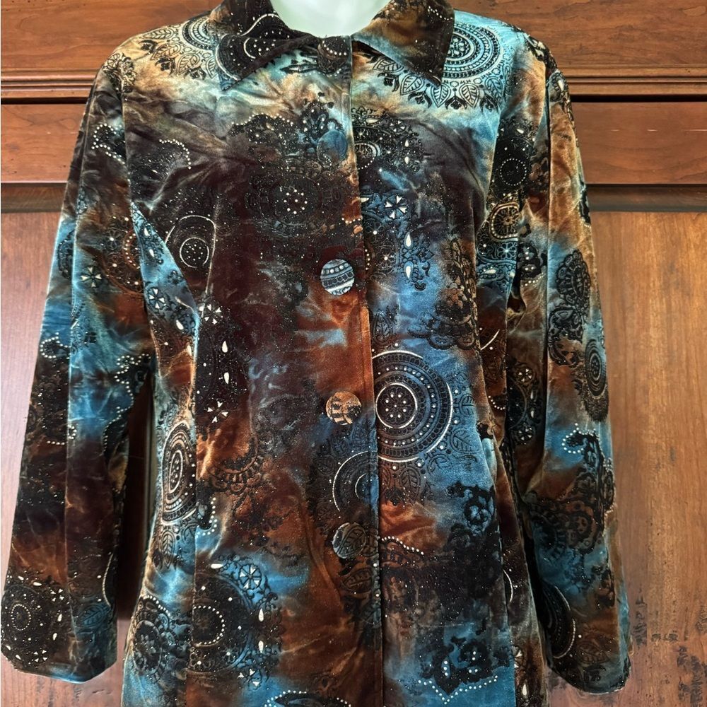 Chico's Vintage Blue & Blue Cosmos Jacket Size 1